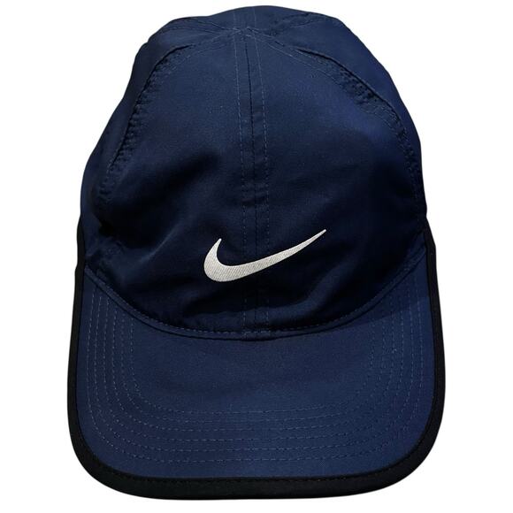 Nike Hat Cap Strap Back Navy Featherlight Dri FIT Running Lightweight Black Trim - Picture 1 of 4